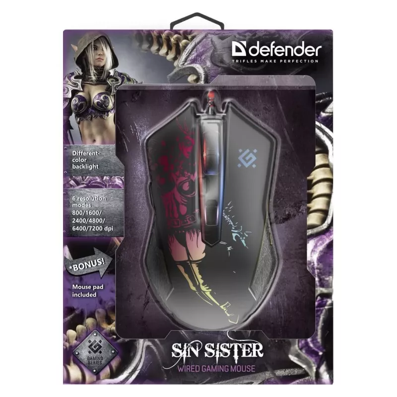 Rato gaming ótico com fios DEFENDER GM-933 SIN'SISTER 7200dpi 6P RGB