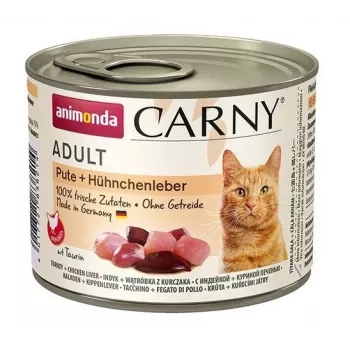 Comida húmida para gatos Animonda Carny Truthahn + Hühnerleber Adult sem cereais 200 g, 11% proteína, 6% gordura