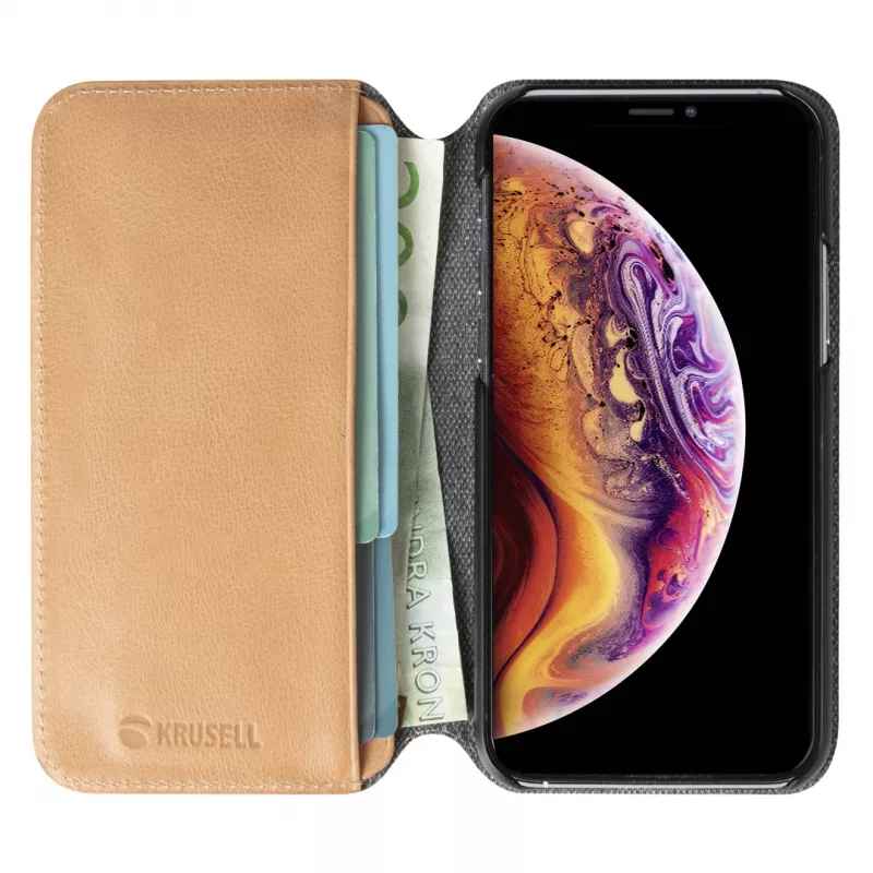 Bolsa para telemóvel Krusell Sunne para Apple iPhone 11 Pro Max — nude vintage, capa folio com compartimentos para cartões