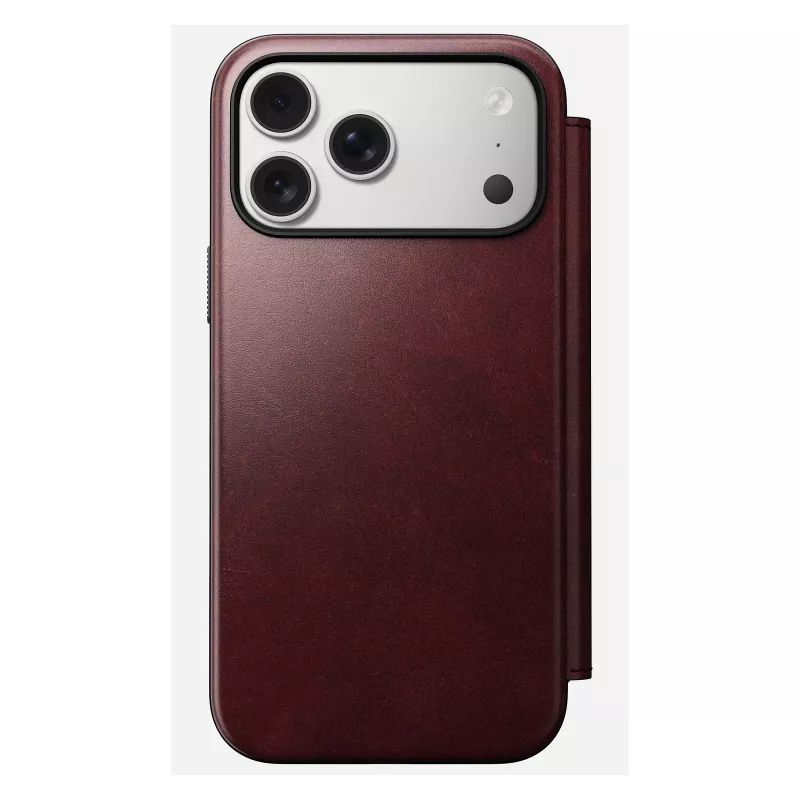 Capa para telemóvel Nomad Modern Leather Folio para iPhone 17 Pro Max — pele, TPU, PC, alumínio, borgonha, 16 cm (6,3 polegadas)