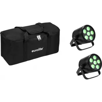 Conjunto de projetores LED-PAR EUROLITE 2x AKKU PAR 6 QCL, wash lights de palco portáteis a bateria