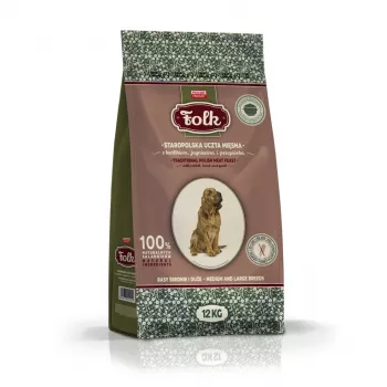FOLK raças médias e grandes tradicional festim polaco de carne com coelho, borrego e codorniz - comida seca para cães - 12kg