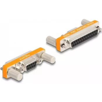 Adaptador Gender-Changer DELOCK D-Sub 9 pinos para D-Sub 25 pinos 66983, contactos banhados a ouro, laranja/prateado