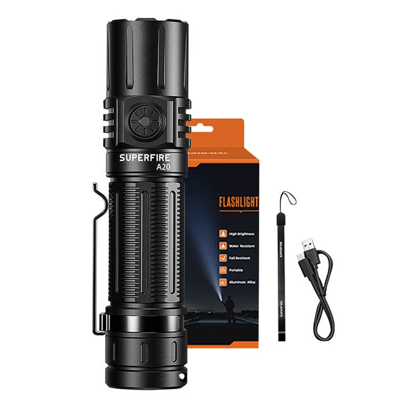 Lanterna LED de mão Superfire A20 — 1700 lm de potência, alcance de 300 m