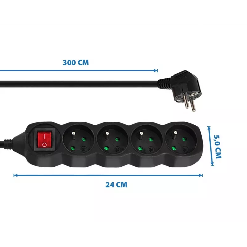Extensão de energia Esperanza ELK213K 3 m 4 tomadas interior preto