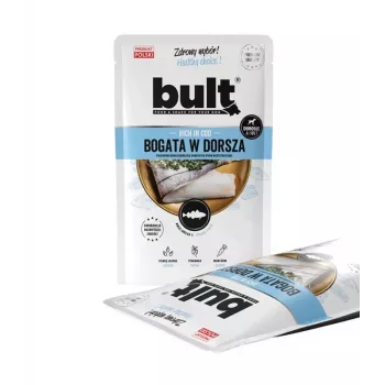 Comida húmida para cães BULT Rica em bacalhau 100 g saco, cães adultos, sabor a peixe, sem soja e sem glúten