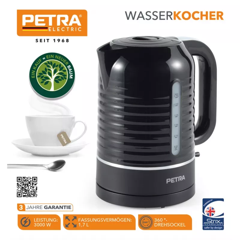 Chaleira elétrica Petra 1,7 l 3 kW preta