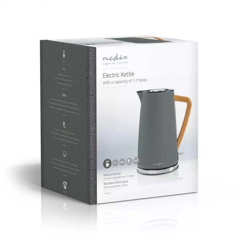 Chaleira elétrica Nedis KAWK510EGY 1,7 l 2200 W cinzento