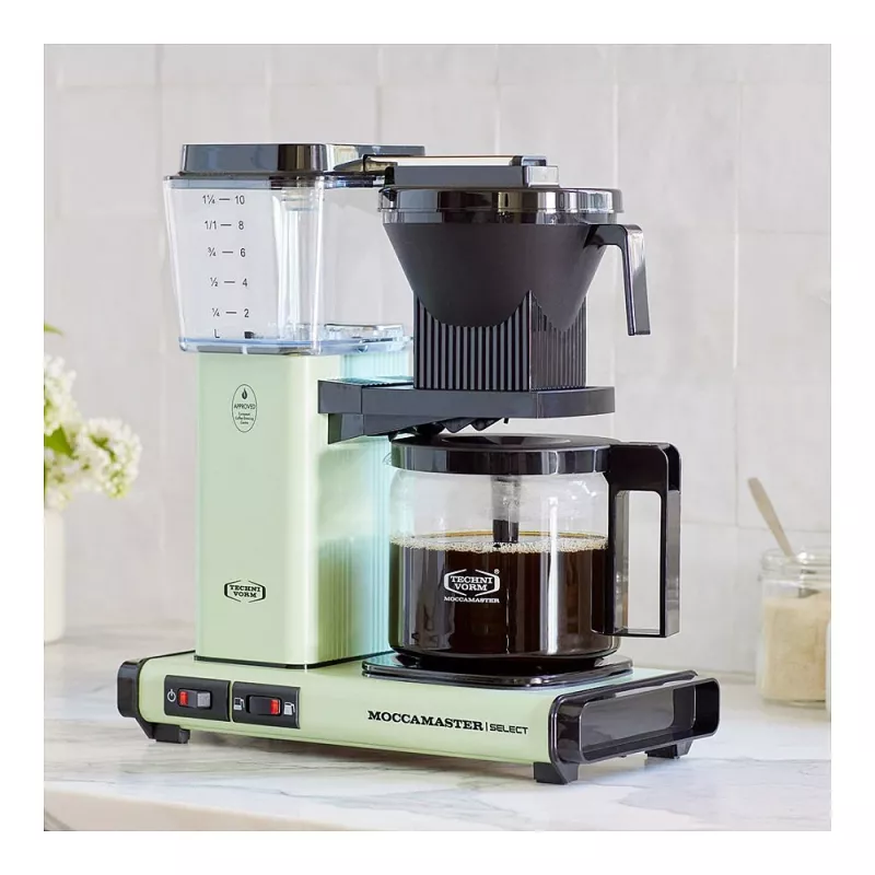 Máquina de café de filtro MOCCAMASTER KBG Select — depósito de água de 1,25 l, capacidade para 10 chávenas, aço inoxidável, verde pastel