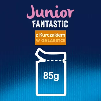 Comida húmida para gatos Purina Nestlé Felix Fantastic Junior 85 g saqueta — frango, 77,5 % de humidade, 13,5 % de proteína