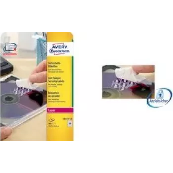 Etiqueta autocolante antiviolação Avery L6113 — poliéster 45,7×21,2 mm, 960 unid. (20 folhas)