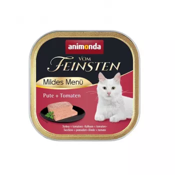 Comida húmida para gatos animonda Vom Feinsten peru + tomate menu suave 100 g tigela – adulto, 11,2 % proteína, 5 % gordura, 81 % humidade