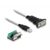 DeLOCK 63465 Adaptador de USB 2.0 Type-A para série RS-422/485, bloco de terminais de 6 pinos, 1,8 m, preto/transparente