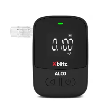 Alcoolímetro eletroquímico portátil Xblitz ALCO – BAK 0–4 %, precisão 0,05 %, LCD, 5 boquilhas, 2 pilhas de 1,5 V