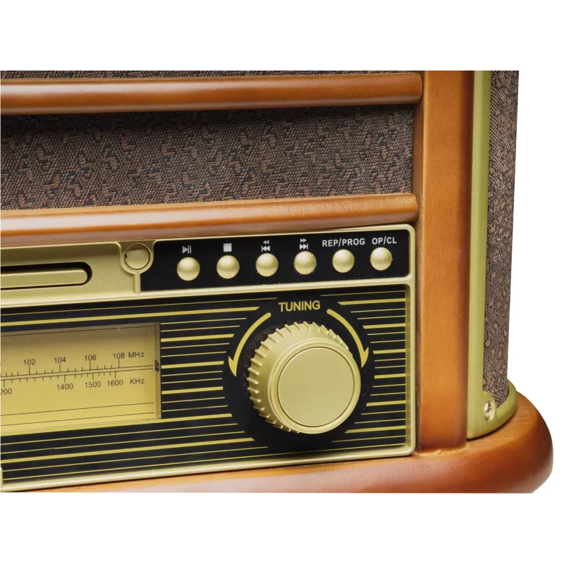 Denver MCR-50MK3 aparelhagem retro com gira-discos, CD/MP3, leitor de cassetes e rádio, 2 x 2,5 W, acabamento em madeira