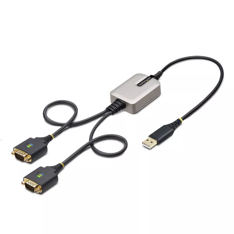 StarTech.com cabo adaptador USB para série de 2 portas de 2ft (60cm), parafusos/porcas DB9 substituíveis, retenção COM, USB-A para DB9 RS232, FTDI, proteção ESD nível 4, Windows/macOS/ChromeOS/Linux – construção robusta em TPE