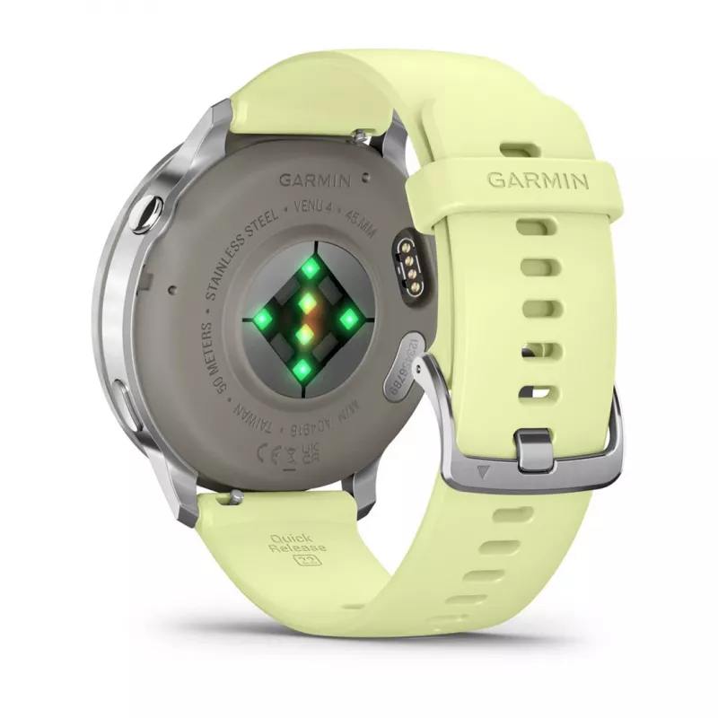 Garmin Venu 4 45 mm 010-03014-02 smartwatch, prateado com bracelete de silicone cor de limão