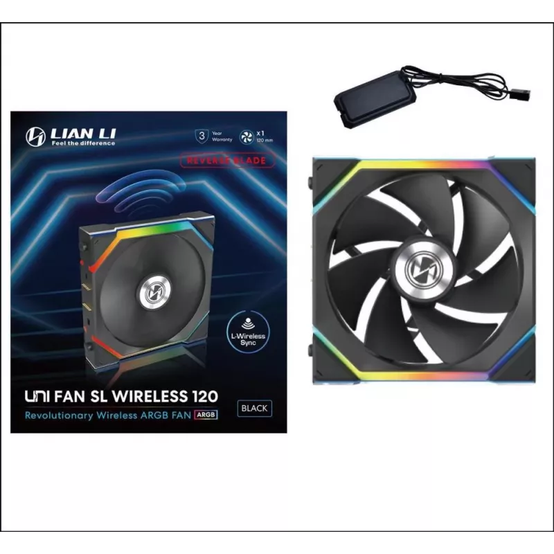 Lian Li UNI FAN SL Wireless 120 12RSL1W1B ventoinha de caixa ARGB PWM, Reverse Blade, 120 mm, preto