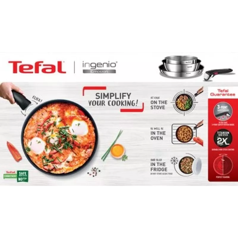 Tefal Ingenio Emotion L897S374 conjunto de 3 frigideiras, 24/28 cm com cabo amovível