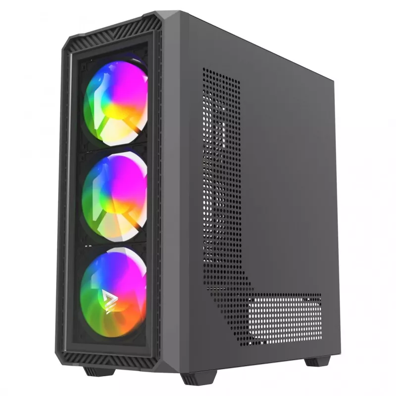 Savio Noctis Glass RGB Cube caixa para PC, ATX/Micro-ATX/Mini-ITX, frente de vidro temperado, ventoinhas RGB, preta