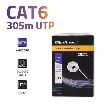 Qoltec 50359 Cat.6 UTP cabo, 305 m, cinzento, PVC