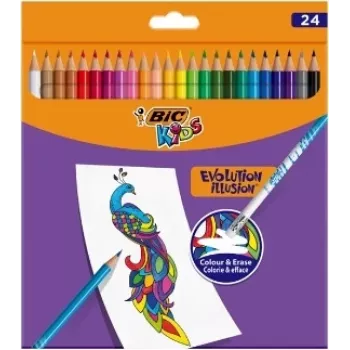 Lápis de cor apagáveis BIC Kids Evolution Illusion 24 cores