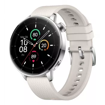 Smartwatch ONEPLUS OnePlus Watch 3 43mm, 1,32 polegadas AMOLED 466×466, titânio/prateado, bracelete de borracha branca, GPS, Wi‑Fi