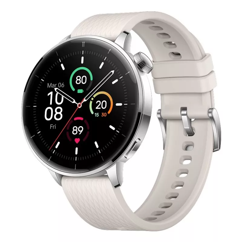 Smartwatch ONEPLUS OnePlus Watch 3 43mm, 1,32 polegadas AMOLED 466×466, titânio/prateado, bracelete de borracha branca, GPS, Wi‑Fi