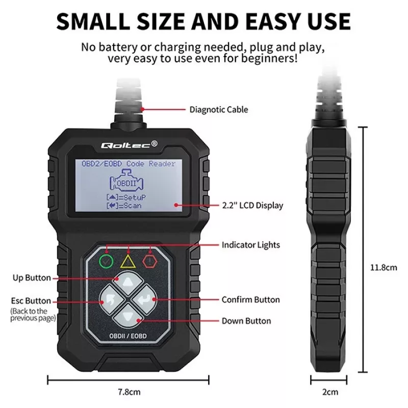 Testador de diagnóstico OBDII QOLTEC ProLine (modelo 50684)