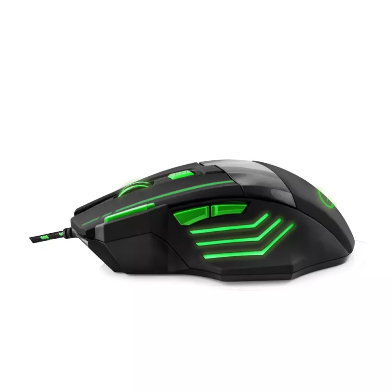 Rato gaming com fios ESPERANZA EGM201G — destro, ótico 2400 DPI, 7 botões, USB Type-A, cabo 1,5 m, preto/verde