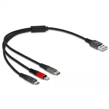 Cabo de carregamento USB DeLOCK 3-em-1 Type-A para Lightning Micro USB USB Type-C 30 cm