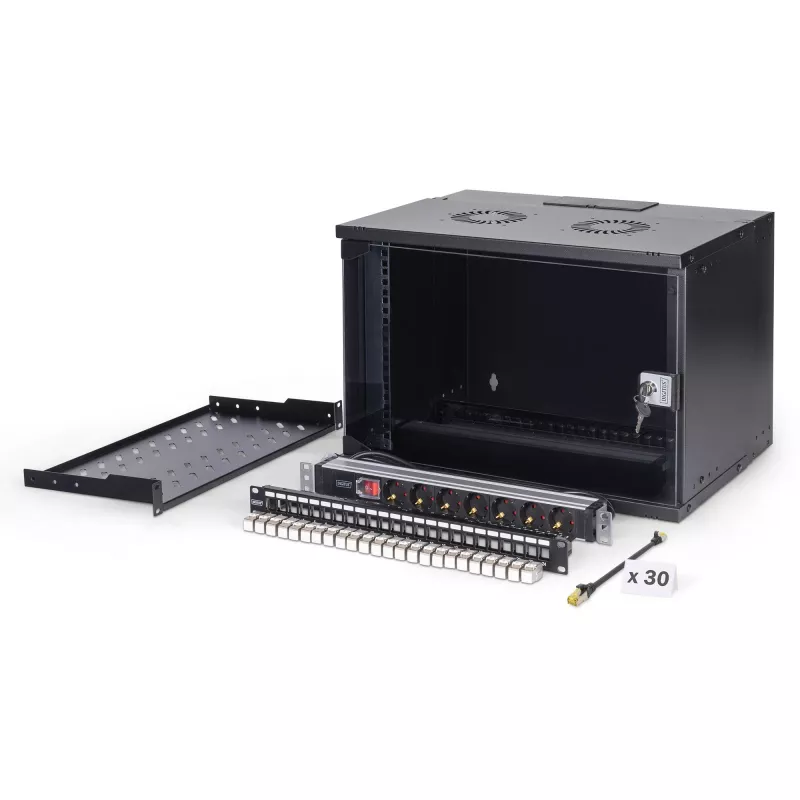 DIGITUS SOHO Pro DN-49203-SET 19" 7U conjunto de rede para montagem na parede com acessórios, 540 x 400 mm, preto