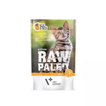 Comida húmida para gatinhos VETEXPERT RAW PALEO Kitten peru 100 g — monoproteína, 79 % humidade, 10,3 % proteína
