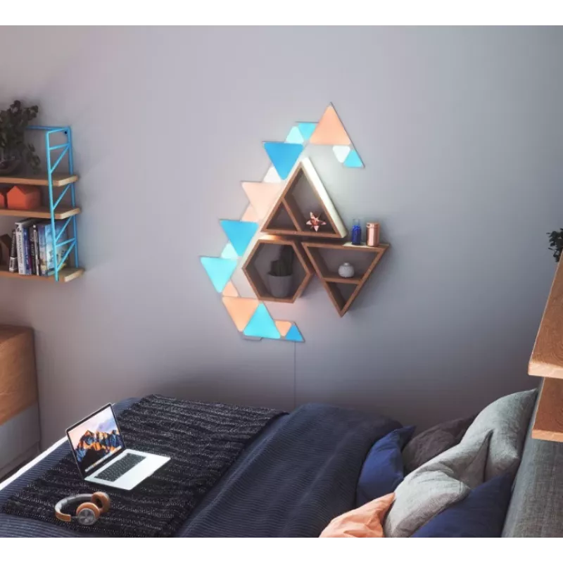 Painéis LED triangulares Nanoleaf NL47-0002TW-9PK — conjunto de 9 painéis de parede RGB, alimentação elétrica, branco