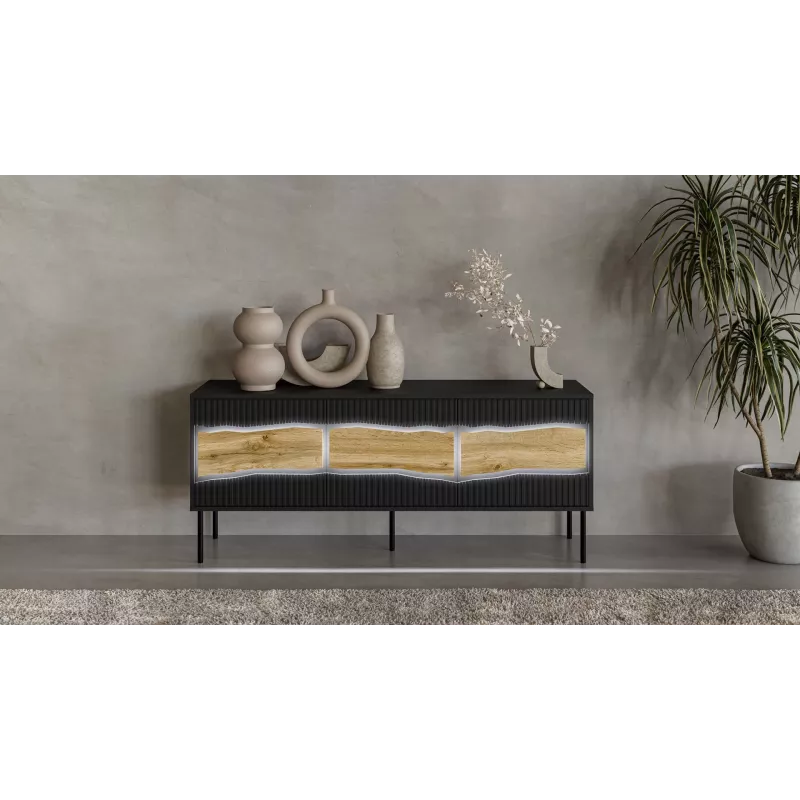 Móvel de TV cama meble INSERTO 3D 143,5x40x61,5 cm preto com LED, tampo em aglomerado