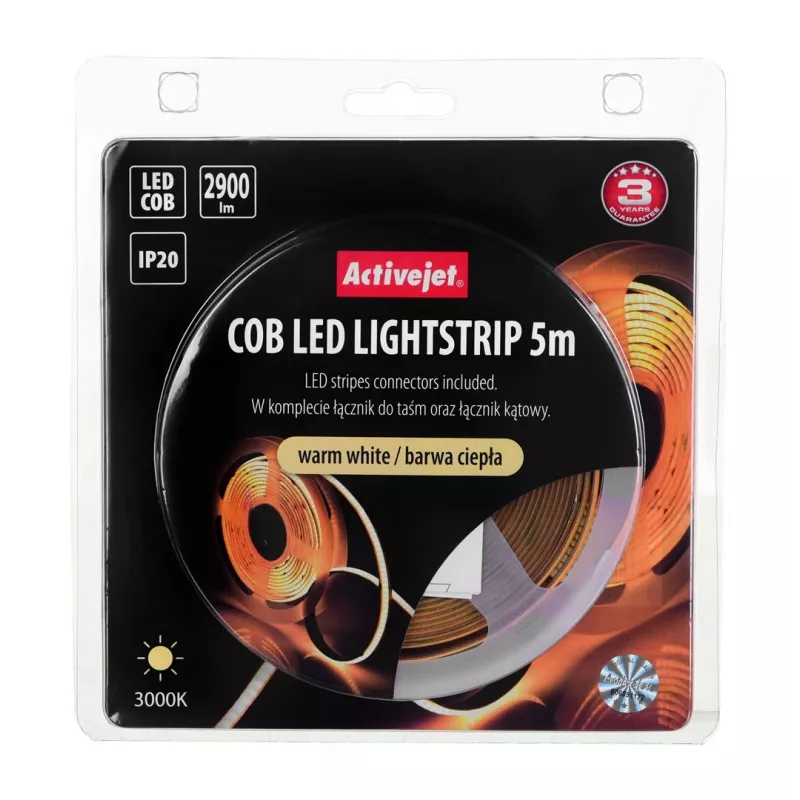 Fita LED universal Activejet AJE-COB 5m luz quente para interior
