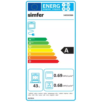 Placa a gás de encastrar e forno elétrico SIMFER 5405SERBB, aparelho combinado, largura 50 cm, classe de eficiência energética A