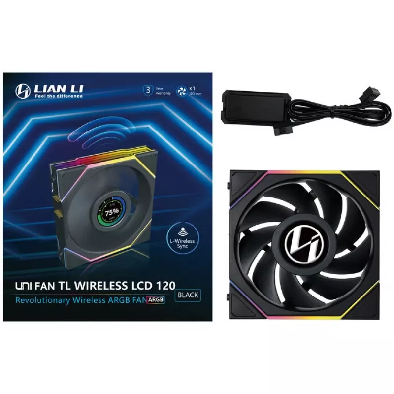Lian Li UNI FAN TL Wireless LCD 12TLLCD1W1B ventoinha, ARGB, PWM, 120 mm, preta