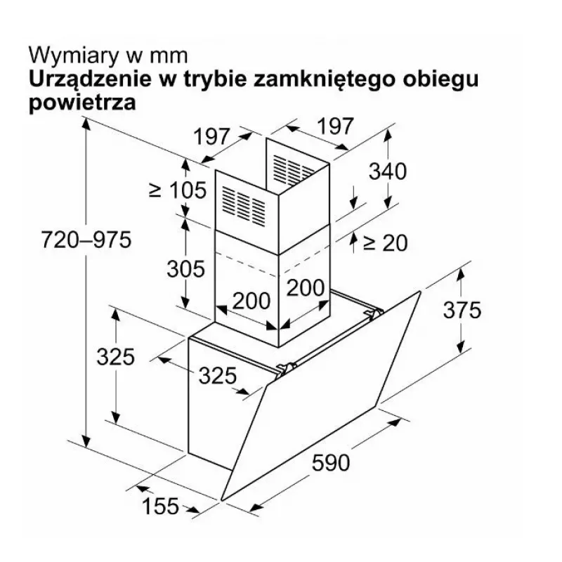Exaustor de parede Bosch DWK65DK20, 590×325×690 mm, 550 m³/h, 3 velocidades, 62 dB, branco, filtro de gordura em alumínio