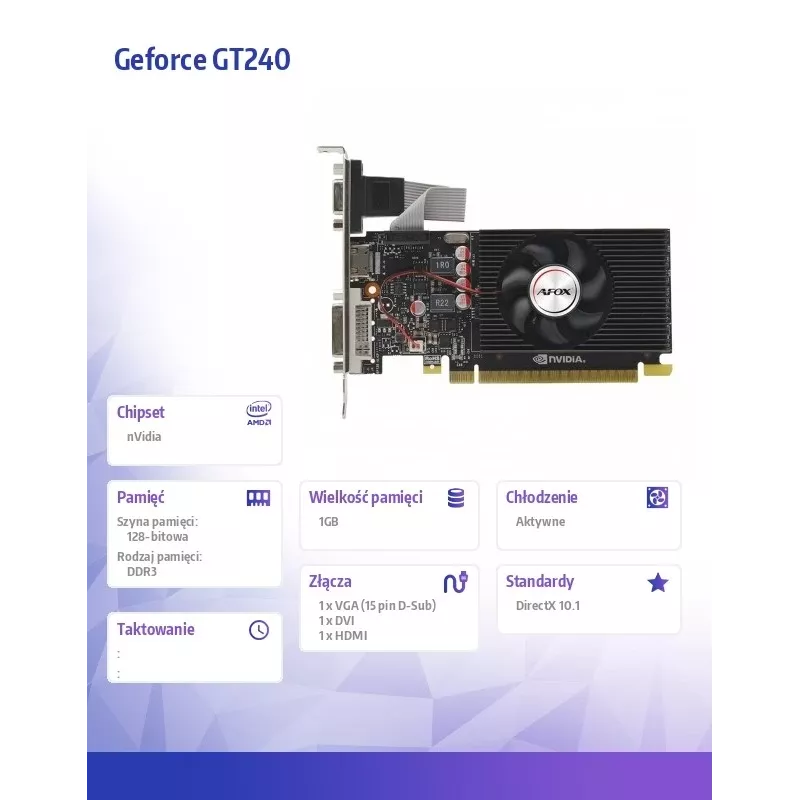 Placa gráfica AFOX AF240-1024D3L2 — NVIDIA GeForce GT 240, 1 GB GDDR3, 128-bit, PCIe 2.0