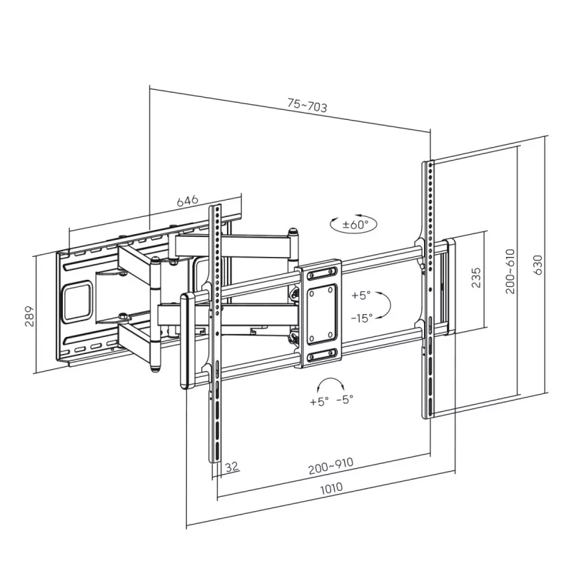 Suporte de parede para TV Maclean MC-482 para televisores planos e curvos 60-120 polegadas até máx. 120 kg, VESA 900x600, orientável, inclinável e rotativo, suporte de TV universal