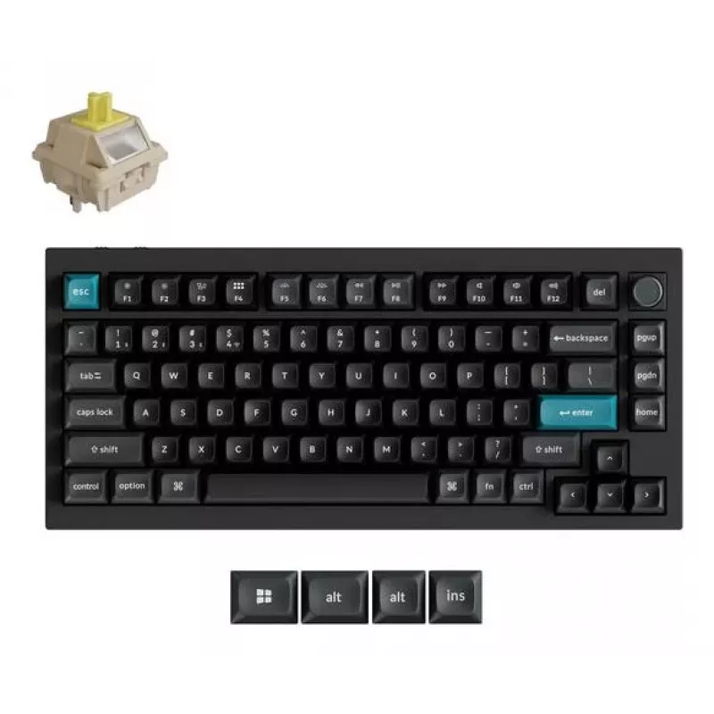 Teclado mecânico Keychron Q1 Ultra 8K — formato 75%, USB + RF sem fios + Bluetooth, RGB LED, preto