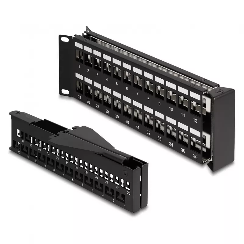 Painel Keystone DeLOCK 19 polegadas 48 portas com alívio de tensão 2U angular preto