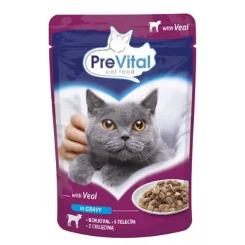 Alimento húmido para gatos PREVITAL vitela em molho 100 g — gatos adultos, 82% humidade, 9% proteína, 5% gordura