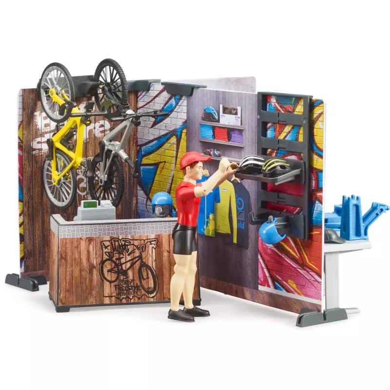 Oficina de bicicletas de brinquedo BRUDER 63120 conjunto de brincar com oficina e acessórios
