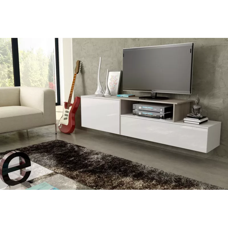 Móvel de TV Cama SIGMA 3 180 branco/branco brilhante + carvalho Sonoma