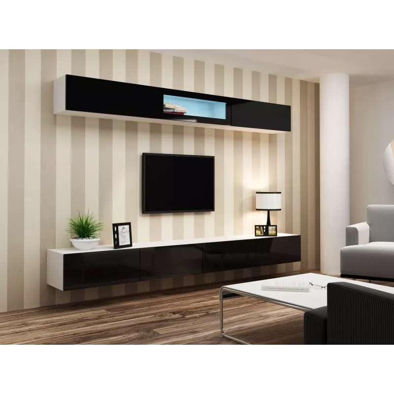 Cama conjunto de armários de sala VIGO 12 branco/preto brilhante
