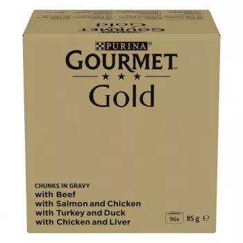 Multipack de alimento húmido Purina Nestlé GOURMET Gold pedaços em molho — 96 x 85 g, 8,16 kg, mix de 4 sabores