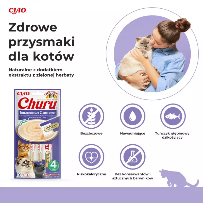 INABA Churu Atum com Sabor a Molusco – Petisco para gatos – 4x14 g
