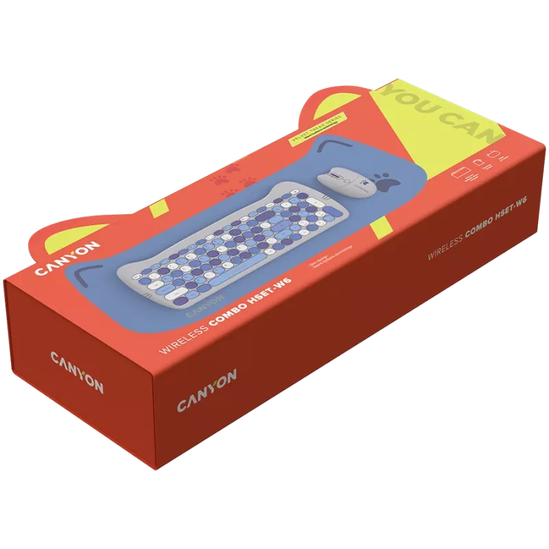 Conjunto de teclado e rato sem fios CANYON HSET-W6 Kitty Edition AAA AA azul